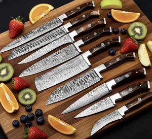 Juego de Cuchillos de Cocina de Acero de Damasco, 1 Pieza, Mango de Madera, Cuchillos de Chef de Hoja Recta, Soporte OEM - Product Image 4