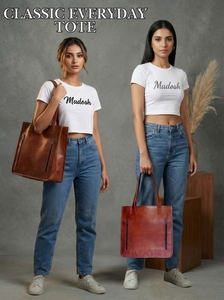 Grand sac fourre-tout en cuir véritable pour femme, sac à bandoulière marron avec fermeture éclair sécurisée pour le travail et l'ordinateur portable - Product Image 5