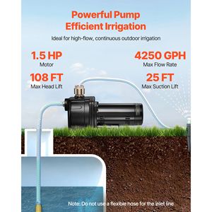 Pompa a getto in ghisa da 1,5 HP a doppia tensione per pozzi poco profondi, 4250 GPH, prevalenza massima 108 piedi, Easy V AC 115/230 Volt - Product Image 2