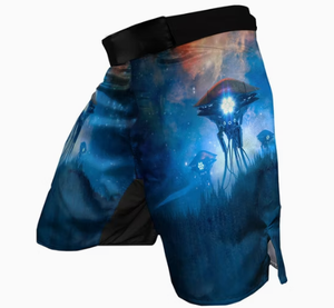 Shorts MMA pour homme en polyester noir, imprimé par sublimation, séchage rapide, taille mi-haute élastique, tenue décontractée pour le combat - Product Image 2