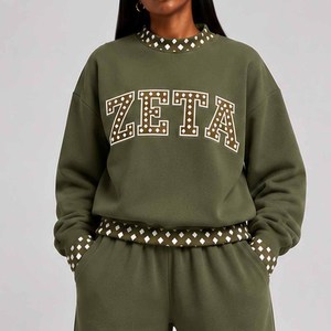 Zeta Manufacturer Custom <b>Mock</b> <b>Neck</b> Crew <b>Neck</b> Cotton Fleece Sweatshirt Women Men Ladies Unisex Polka Dot Gingham Patch Greek Coll - Product Image 5