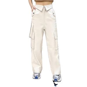 กางเกงขายาวทรงตรงผู้ชายแฟชั่นใหม่ หนังแท้ ติดกระดุม ทรงหลวม มีกระเป๋าแบบมีสายรัด สไตล์ลำลอง สตรีทแวร์ สำหรับฤดูหนาว - Product Image 1