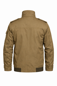 Veste de travail robuste kaki pour homme, design multi-poches, tissu durable en mélange de coton, col montant - Product Image 2