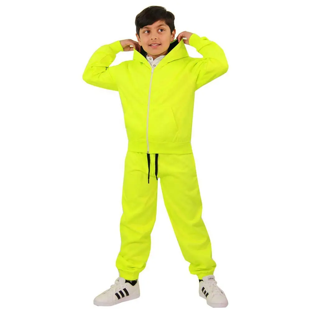 OEM custom design running junior tute da ginnastica/tuta da ginnastica per bambini in tinta unita per bambini tuta da ginnastica a colori fluorescenti con cerniera per bambini