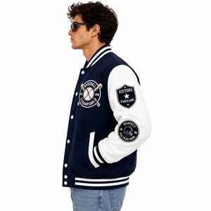 Custom Men's <b>Lakers</b> Varsity <b>Jacket</b> Leather Sleeves Winter Letterman <b>Jacket</b> Embroidery Patch Logo OEM ODM - Product Image 4