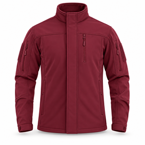 Veste Softshell Tactique Homme PRODA SPORTS Bordeaux Col Montant Fermeture Éclair Coupe-Vent Séchage Rapide Hiver - Product Image 1