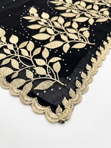 Écharpe en mousseline brodée en gros, motif feuille d'or et vigne, bord festonné, pour femme, idéale pour les soirées, 12 couleurs, OEM ODM personnalisé - Product Image 2