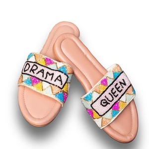Handmade Beaded Slippers for Women Luxury Ethnic Footwear with Pearl and Crystal Embellishment Comfortable <b>Flat</b> Sandals - Product Image 6