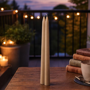 Warm Beige Taper <b>Candles</b> – Set of 2 | living rooms, bedrooms, balconies, weddings, festive décor, and special occasions - Product Image 3