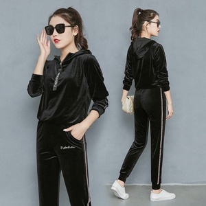 Now Trending Women's Half Zip Loose Casual Blank Hooded Track Suit Pullover Hoodie Survetement Velour Plain Velvet Sweat Suit - Product Image 5