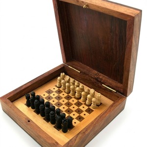 <b>Wooden</b> Pocket <b>Chess</b> <b>Set</b> Decorative Tabletop Knick Knack Classic Strategy Board Game Educational Toy for Kids Adults Home Decor - Product Image 1