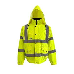 Men's Hi Vis Reflective Safety <b>Jacket</b> Waterproof Polyester Workwear Hooded Regular Fit with Pockets for Construction - Product Image 5