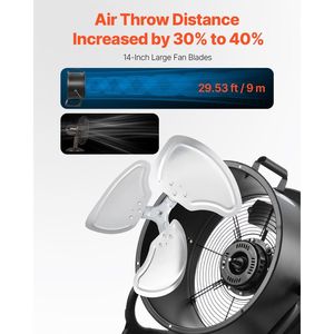 Ventilador Industrial de Alta Velocidad de 14 Pulgadas con 3 Velocidades, 2520 CFM, Inclinación Ajustable de 360 Grados, Flujo de Aire de 23.62 Pies por Segundo, Ventilador de Piso de Alta Resistencia - Product Image 4