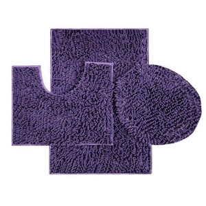 Ensemble de tapis de bain en coton violet, 4 pièces, antidérapants, tuftés, rectangulaires avec des formes profilées et ovales pour usage domestique - Product Image 1