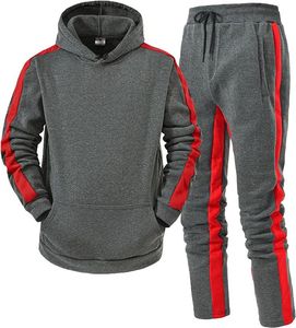 Men's Long Digital Printing Fleece <b>Hoodie</b> Jogger Tracksuit Set Gray <b>Red</b> Contrast Sleeve and Leg Sportswear Casual Plus Size - Product Image 1