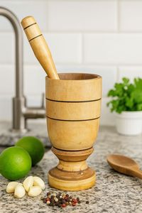 Easy Grip Wooden Mortar <b>And</b> Pestle <b>Set</b> With Comfortable Handling Ideal For Everyday Kitchen Grinding Needs - Product Image 4