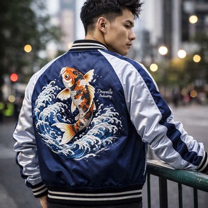 Chaqueta Sukajan de Marca Privada, Chaqueta Bomber de Satén Estilo Japonés con Bordado de Koi, Fabricante Mayorista - Product Image 6