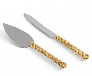 Elegant Gold Rope Handle Cake Knife And Server Set Stainless Steel Non-Stick 2 Piece Cake <b>Tools</b> Premium For Parties And Hotel - Product Image 1