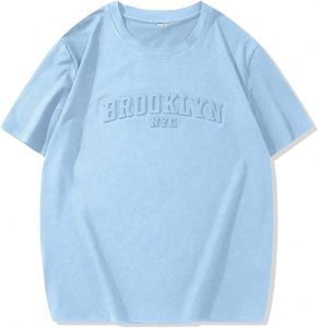 T-shirt à manches courtes surdimensionné bleu clair pour homme, style streetwear Brooklyn NYC, col rond, coupe jersey - Product Image 2