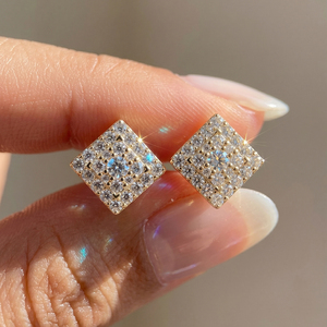 Mens <b>Moissanite</b> Square Stud <b>Earrings</b> 925 Silver Diamond Cluster <b>Earrings</b> Geometric Hip Hop Style Luxury Gift for Men Women Daily - Product Image 2