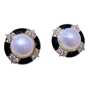 Pendientes de Perlas de Agua Dulce Naturales de Zhuji, Estilo Vintage de Alta Calidad, Circonita Negra Retro con Esmalte, Versátiles - Product Image 5