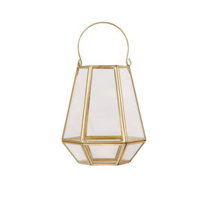 Lanterne artisanale en laiton antique et verre, style vintage, porte-bougie décoratif en métal, carré, pour table, accents de décoration intérieure - Product Image 4