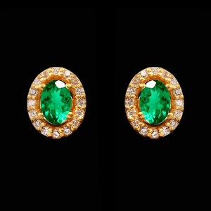 Emerald Oval Cut Gemstone <b>Stud</b> <b>Earrings</b> 925 Sterling <b>Silver</b> 14K Gold Plated Engagement Jewelry Gift For Women - Product Image 2