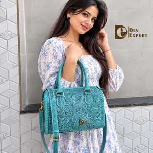 Hand Tooled Carving Leather Speedy Handbag Gypsy <b>Boho</b> Shoulder Handmade Western Turquoise Colour Stylish Women's Daily Uses <b>Bag</b> - Product Image 3