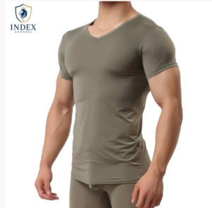 INDEX APPAREL <b>Men's</b> V-Neck <b>Short</b> <b>Sleeve</b> Slim Fit Quick Dry Solid Color Knitted Polyester T-Shirt Regular Length Casual Style - Product Image 1