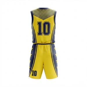 Ensemble de maillots de basket-ball personnalisés pour adultes unisexes, jaune bleu marine, col en V, manches longues, impression numérique, numéro 10, respirant, séchage rapide - Product Image 3