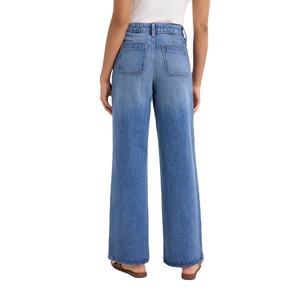 Pantalones vaqueros lavados de pierna ancha más vendidos para mujer, pantalones vaqueros informales de talla grande con diseño personalizado de Bangladesh - Product Image 3