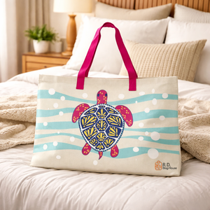Sac fourre-tout durable et écologique avec motif tortue de mer |    Sac de plage réutilisable imprimé à ouverture supérieure avec poignées en sangle confortables - Product Image 5