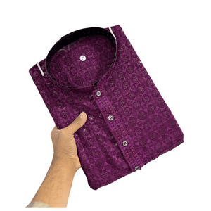 ผ้าคอตตอนปักผ้าเรยอนสำหรับผู้ชายพร้อมไวน์ Payjama ดีไซน์เนอร์ - Product Image 1