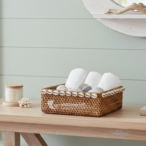 Cesta de Almacenamiento de Ratán Tejida a Mano con Borde de Conchas Marinas Naturales, Ecológica, para Cocina y Armario, Decoración Costera, Caja de Regalo - Product Image 4