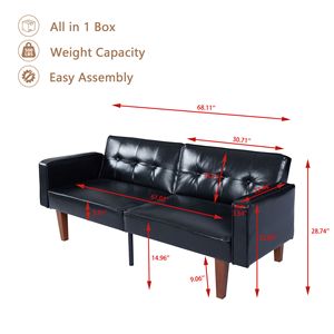 Divano Letto Futon Moderno Mid-Century con Schienale Trapuntato, Divano Reclinabile Regolabile, Gambe in Legno e Metallo, Divano Letto in Pelle PU - Product Image 6