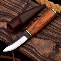Couteau de chasse et de survie artisanal personnalisé, petit couteau utilitaire pour le bushcraft, le camping, le travail du bois, couteau de poche droit en carbone pour l'extérieur et l'EDC