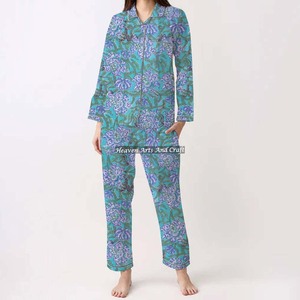 Conjunto de Pijamas de Algodón 100% para Mujer, Ropa de Dormir Suave para el Hogar, Conjunto de Pijamas de Primavera/Verano con Estampado Floral/Personajes/Letras/Estampado/Vacaciones/Árbol PJ049 - Product Image 5