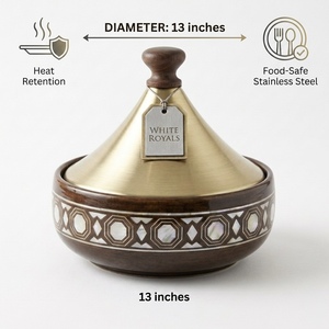Cazuela de Madera Artesanal de Lujo con Tapa de Latón y Incrustaciones de Madreperla, Plato para Servir Ideal para Ramadán, Eid y Decoración del Hogar - Product Image 5