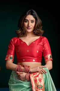 Sari de Seda Paithani Hermoso al por Mayor para Fiestas y Bodas con Tejido de Diseño, el Sari Más Vendido con Blusa Cosida - Product Image 4