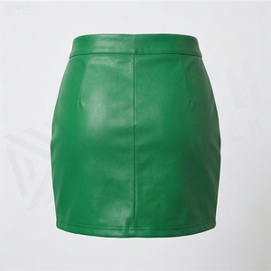 Jupe crayon mini en similicuir taille haute pour femme avec fente latérale, couleur verte unie, style sexy, toutes saisons, tissu tissé - Product Image 2