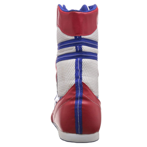 Chaussures de boxe bleues à tige haute, à fermeture auto-agrippante, en cuir respirant, pour adultes, équipement d'entraînement d'arts martiaux, unisexe, personnalisable - Product Image 3