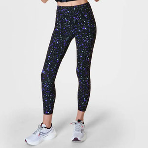 Leggings de yoga taille haute réfléchissants écologiques sans coutures, longueur intégrale, avec panneau en maille texturée côtelée, extensibles dans les quatre sens, en Spandex, séchage rapide - Product Image 3