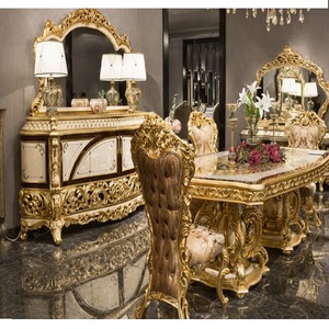 Juego de Muebles de Comedor de Madera de Teca Tallada Antigua Tradicional Dorada de Lujo, Mesa y Sillas de Comedor Personalizadas, Australia - Product Image 1