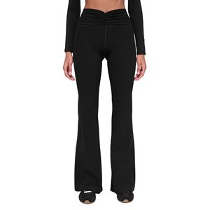 Trendy Flared Women's V-Shaped Waist <b>Leggings</b> Wide Leg Plaid <b>Pattern</b> Quick Dry Gym Trousers Workout Fitness Clothing - Product Image 2