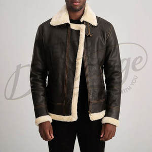 Veste en cuir marron foncé de qualité supérieure pour homme, doublée de fausse fourrure, style aviateur, veste de motard, veste d'hiver, veste de pilote - Product Image 1