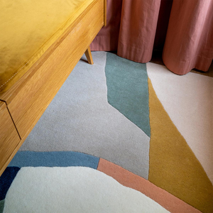 Alfombra de Lana Abstracta en Tonos Pastel, Alfombra Moderna de Estilo Escandinavo, Alfombra Contemporánea Minimalista Hecha a Mano para Sala de Estar - Product Image 3