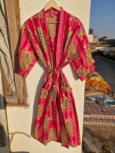 Robe Kimono en Coton Imprimé Tigre pour Femme, Peignoir Bohème Rouge Léger, Kimono d'Été, Cache-Maillot de Plage, Robe de Détente - Product Image 4