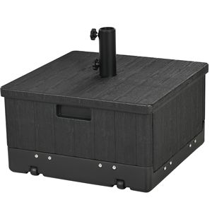Supporto per Ombrellone da Esterno 3-in-1 con Tavolino, Fioriera e Drenaggio, Telaio in Acciaio e Ruote con Maniglie - Product Image 1