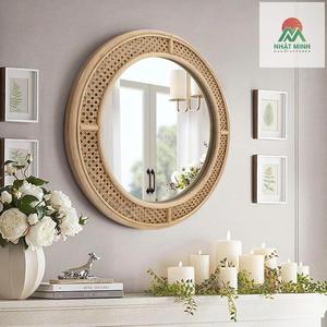 <b>Round</b> Rattan Wall <b>Mirror</b> with Wooden Framed, Modern Boho Decorative <b>Mirror</b> for <b>Bathroom</b>, Entry, Living Room, Bedroom, 24 Inch - Product Image 4