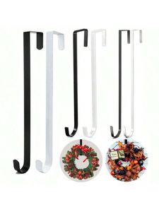 Crochet de porte en métal noir et blanc pour couronne de Noël, support décoratif traditionnel et durable pour porte - Product Image 1